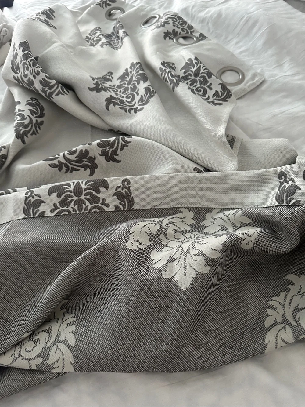 Duck River Textiles Luxurious De Luxe Gray Damask Grommet Curtains 2 Panel Set